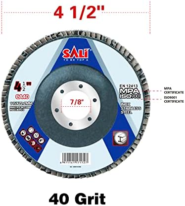 Sali 100 Pack Flap Disc 40 Grit 4.5" x 7/8-Inch Sanding Disc Bevel Type #29 Premium and Industrial Grade Angle Grinder Grinding Wheel High Performance Edge Grinding