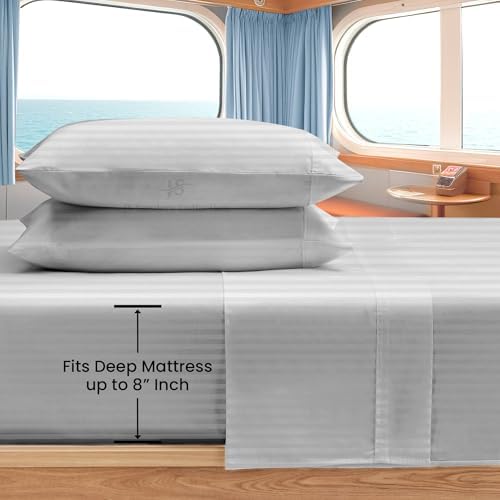 JS Sanders Collection 4PC Boat Sheet Set Universal XL V Berth, Silver Stripe