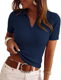 PRETTYGARDEN Women's Short Sleeve Sweater Polo Shirts