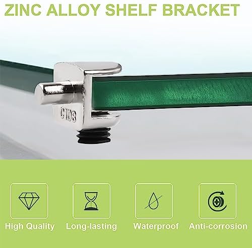 Glass Shelf Bracket, 20Pcs Wall Mounted Adjustable Glass Shelf Bracket Pegs Zinc Alloy Half Round Glass Clamp Clips with Pin Frameless Glass Shelf Holders Supports, Brushed Finish