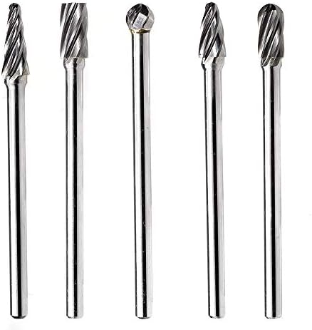 TJATSE 5Pcs 1/4 Inch Aluma Cut Carbide Burr Set 4.4" Long Shank Single Cut Tungsten Rotary Burr Files CNC Engraving Cut Metal Carving Polishing Drilling Tool Kits