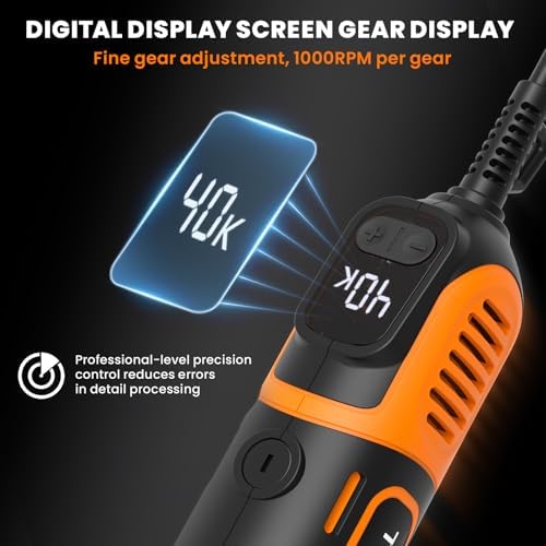 HARDELL 200W Corded Rotary Tool 8000-40000 RPM Flex Shaft Digital Display