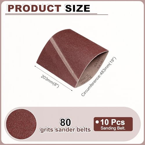 HARFINGTON 8 x 19 Inch Sanding Belts, 10 Pcs 80 Grits Aluminum Oxide