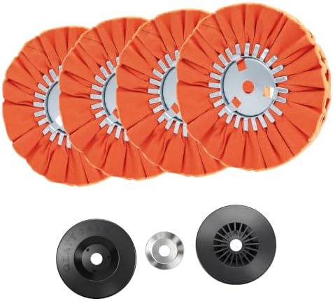 8" Orange Airway Buffing Wheel and 4 Inch Airway Flange Kit,5/8'' Arbor Hole,12 Plys/Medium Polishing for Angle Grinder - 5 PCS