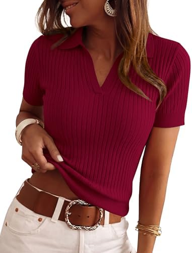 PRETTYGARDEN Women's Short Sleeve Sweater Polo Shirts