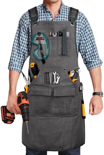 Woodworking Apron for Men, Shop Apron Bib Work Apron with 9 Tool Pockets