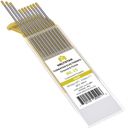 TIG Welding Tungsten Electrodes 1.5% Lanthanated Tungsten 1/8” x 7” (Gold, WL15) 10-Pack