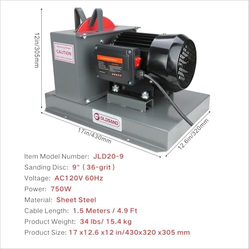 Goldsand Lawn Mower Blade Sharpener, 1HP 750W Lawnmower Blade Grinder Professiona with 9-inch Red Ceramic Grinding Wheel, for High/Low Lift Blades, Gator Blades, Flat Blades