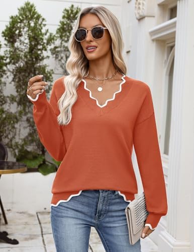 Zeagoo Women's 2026 Fall V Neck Sweater Long Sleeve Lightweight Knit Tops