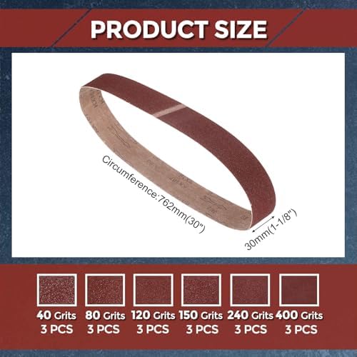 18 Pcs Sanding Belt, 1-1/8 x 21 Inch 40/80/120/150/240/400 Grit