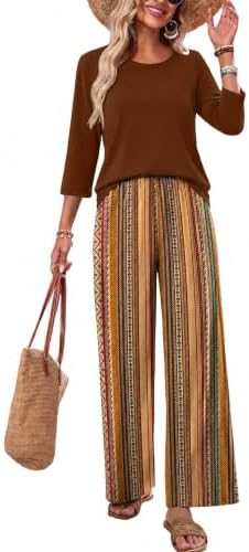 WIHOLL Two Piece Sets for Women Lounge 3/4 Length Sleeve Womens Tops Graphic Pants with Pockets Summer Outfits 2026