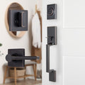 BRINKS Contemporary Keyed Entry Door Handleset with Lever and Deadbolt, Modern Front Door Lock Set, Easy Install, Pick-Resistant (Straight Lever, Tuscan Bronze)