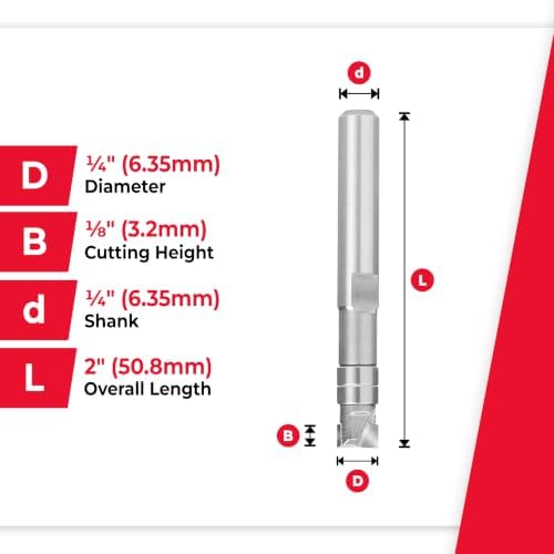Amana Tool 47221-SFlush Trim Plunge Template1/4 D x 1/8 CH x 1/4 Inch SHKCarbide Tipped Router Bit with Mini 1/4 D Upper BB