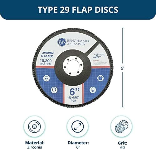 Benchmark Abrasives 6" x 7/8" Zirconia Type 29 Flap Discs, 60 Grit