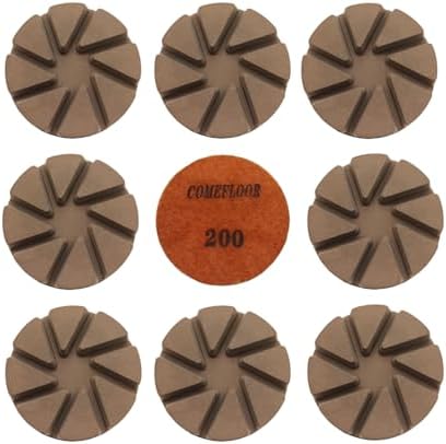 Hybrid Diamond Ceramic Polishing Pucks, Aggressive Concrete Terrazzo Floor Hook n Loop Grinding Pads, 3 Inch Long Using Life Transitional Discs,200# 9PCS