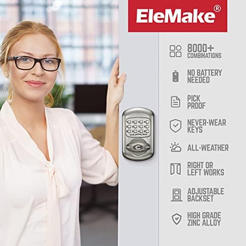 Bravex Keyless Deadbolt Keypad Entry Door Lock Zinc Alloy Sabbath Lock 100% Mechanical Shabbos Lock- No Risk of Low Power, Silver
