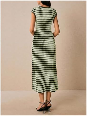 SOLY HUX Women's Striped Midi Dress Casual Work Knit Bodycon Summer Dresses