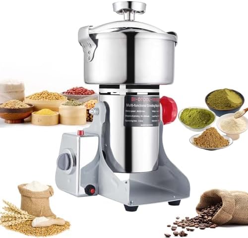 BI-DTOOL Electric Grain Mill Grinder 2800W Dry Material Grinding Machine 1000g Stainless Steel Pulverizer 36000r/min High-speed Grain Mill 270° swingable Superfine powder for Home and Commercial 1000g