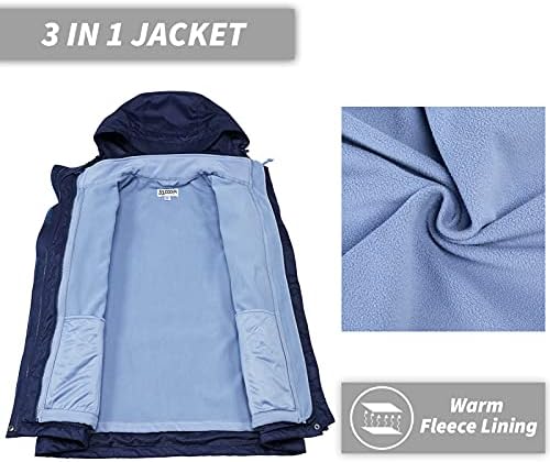 33,000ft Women's 3 in 1 Hooded Rain Jacket Waterproof Softshell Ski Coat