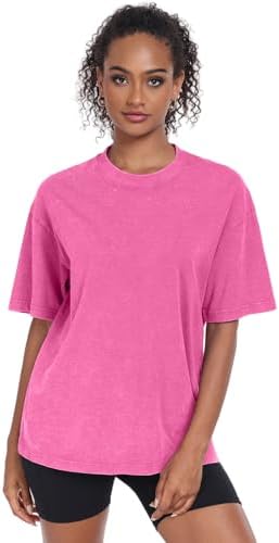 Womens Vintage Oversized T Shirts Acid Washed Baggy Cotton Tee Workout Gym Shirts Boyfriend Short Sleeve Tops