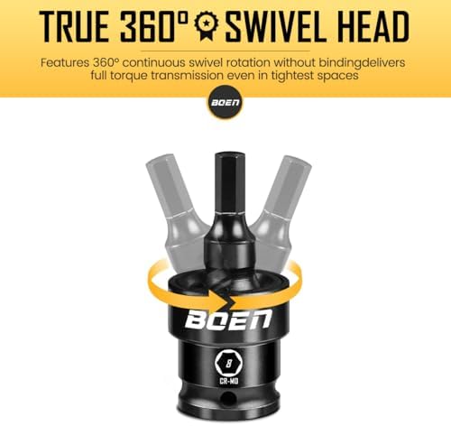 BOEN 8-Pieces Universal Hex Bit Driver Impact Socket, 1/2" Drive Metric Size (6, 7, 8, 10, 12, 14, 17, 19mm) With Socket Rail, CR-MO Steel