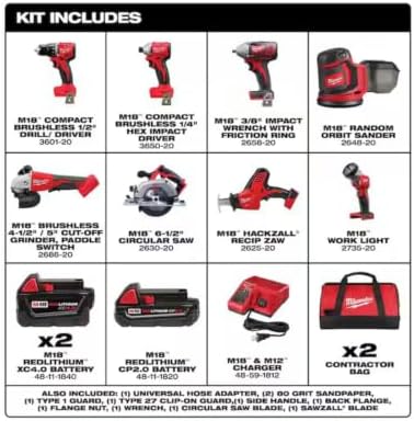 Milwaukee M18 18V Cordless Power Tool Combo Kit, 8-Tool Set, 3 Batteries, 2 Tool Bags, Charger Included