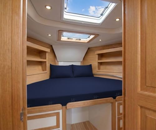 JS Sanders V Berth Boat Sheet 3 Pcs 600 TC Egyptian Cotton,Navy Blue