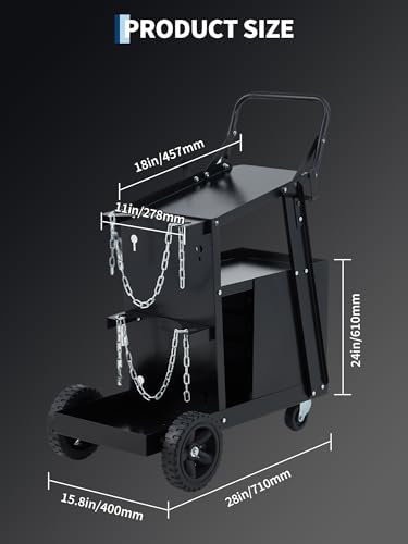 Garvee Welding Cart with 4 Drawers Utility Cart on Wheels for MIG Welder TIG Welder and Plasma Cutter, Heavy Duty Storage 360° Rolling Welding Trolley, Welders Tool Kit Cart, Black