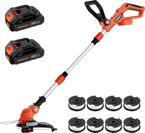20V Electric Weed Wacker Cordless Edger Lawn Tool 2 X 2.0Ah Battery Powered Weed Eater with Charger, 12 Inch Lightweight String Trimmer, Auto Line Feed Grass Cutter Lawn Mower for Small Yard Orange
