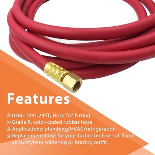 0386-1091 AH-24 Acetylene Torch Hose for Torch Systems, 24FT, "A" Fitting