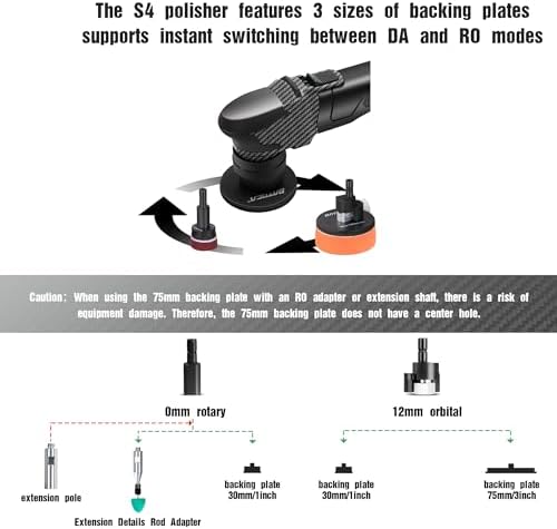 BATOCA S4 Cordless Multi-Polisher-Set, with 2Pcs 12V 2.5Ah Batteries, RO&DA Car Buffer Polisher, 1&3inch Mini Brushless Polisher for Car Detailing, Carbon Style