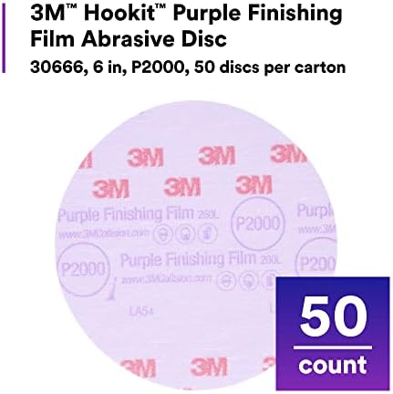 3M Hookit Purple Finishing Film Abrasive Disc 30666, 6 in, 2000+ Grade, 50 Pack, Clear Coat Sanding, Paint Finishing, Defect Removal, Long Lasting