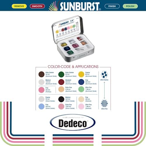 Dedeco Sunburst Radial Bristle Discs - 7/8" Curved - 1/16" Arbor - Assortment Kit - 86 Total Pieces for Precision Cleaning, Buffer, Polish, & Finish