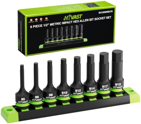 Impact Hex Bit Socket Set, 1/2" Drive Metric H5–H19,Cr-Mo Steel | 8-Piece, Impact-Ready for Impact Wrench