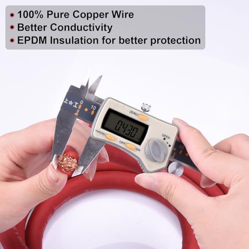 2/0 Gauge Battery Cable, 10FT Red + 10FT Black 2/0 AWG Pure Copper Wire Welding Cable, for Automotive, Battery, Solar and Generator, Standard USA OFC Wire