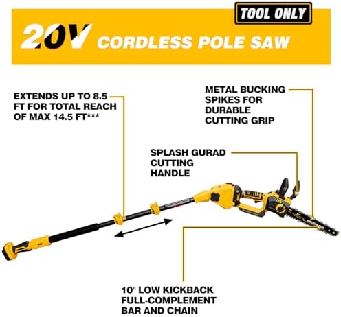 2-in-1 Cordless Pole Saw & Chainsaw, Compatible with Dewalt 20V Battery