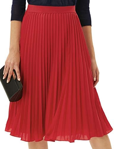 GRACE KARIN Pleated Midi Skirt for Women Chiffon A-Line Outfits