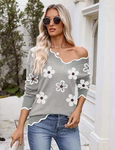 Zeagoo Women's 2026 Fall V Neck Sweater Long Sleeve Lightweight Knit Tops