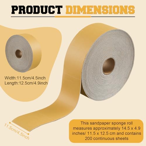 Lounsweer 320 Grit Sanding Sponge Roll, 200 Pcs Soft Sponge Back Sandpaper, 4.5 x 4.9 Inch Perforated Sanding Sheets for Auto Body, Wood, Metal, Paint, Primer, Plastic,DlY Projects