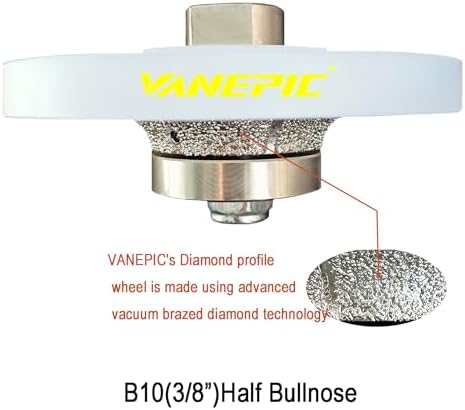 3/8 inch B10 Diamond Demi bullnose Half Bullnose Profile Wheel Diamond Hand Profiler Router Bit with 5/8-11 Thread for Granite Marble Concrete Tile and Countertop Edge Shaping