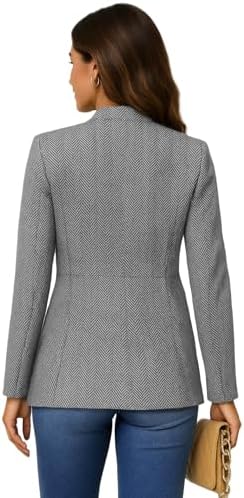 Mina Self 2026 Fall Women's Open Front Tweed Blazer,Plaid Fitted Jacket