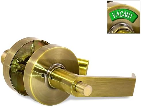 VIZILOK ADA Compliant Indicator Privacy Lock C5FB-L- Commercial Grade Left Handed Non Reversible in-USE or Vacant Occupancy Indicator Push Button Lock and Lever - Antique Brass