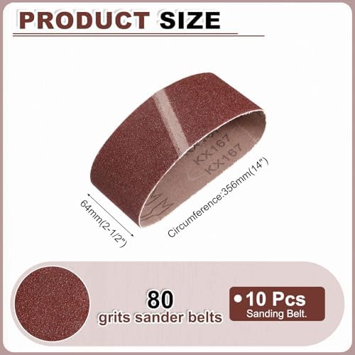HARFINGTON 2-1/2 x 14 Inch Sanding Belts, 10 Pcs 80 Grits Aluminum Oxide Abrasive Belt Sander File Belt for Woodworking, Metal Polishing, Knife Sharpener