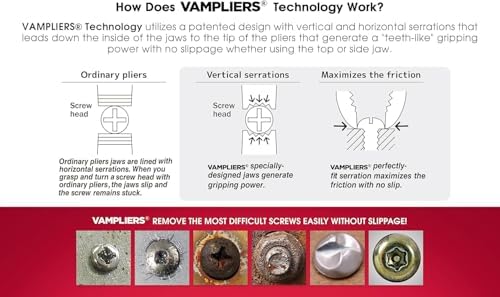 VAMPLIERS 4-PC Screw Extractor Pliers Set. Made in Japan: 8" Linesman, 7.5" Long Nose, 6.25" Black Oxide & 5" Mini Plier + Tool Pouch. Remove any Stripped/Damaged/Rusted Fasteners
