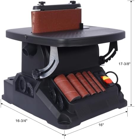 Vertical Oscillating Spindle Sander & Belt Sander - 1-17/32" dust port, 5 Sanding Sleeves, 1575-2000RPM Adjustable Speed Control for Woodworking Projects