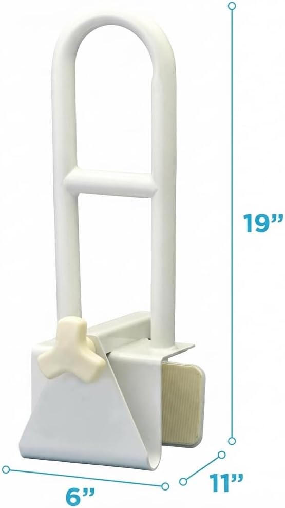 Bathtub Safety Rail Grab Bar – Tool-Free Clamp-On Tub Rail for Seniors & Mobility Support, No Assembly Required, Adjustable 3”–7” Fit, Steel Rust-Resistant, White