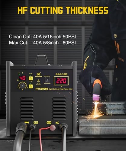 H HZXVOGEN Plasma Cutter with Built in Air Compressor, 50A Pilot Arc Plasma Cutter, 220V High Frequency Air Plasma Cutting Machine DC Inverter IGBT with 2T/4T, Capable External Compressor(HVC6000Pro)