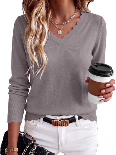 ANRABESS Sweaters for Women Lightweight Loose Fit V Neck Fall Outfits