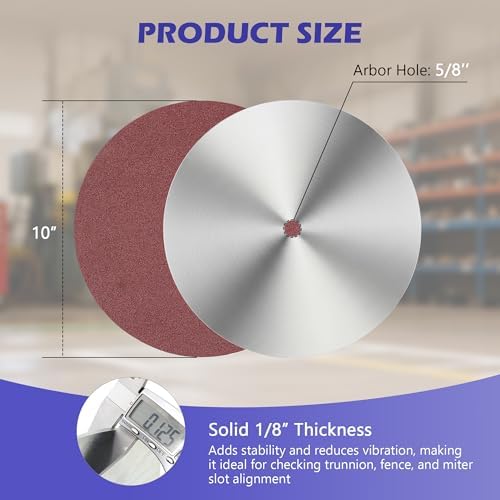 10" Table Saw Calibration Plate & Sanding Disc Set - Includes 18Pcs PSA Sandpaper (60-240 Grit), 5/8" Arbor, 1/8" Thick #42 Alloy Steel Balance Blade for Precision Alignment