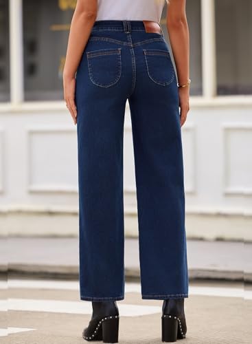 Sidefeel Women's Straight Leg Jeans High Waisted Stretchy Jeans Zimbaplatinum Wide Leg Ankle Denim Pants with Pockets